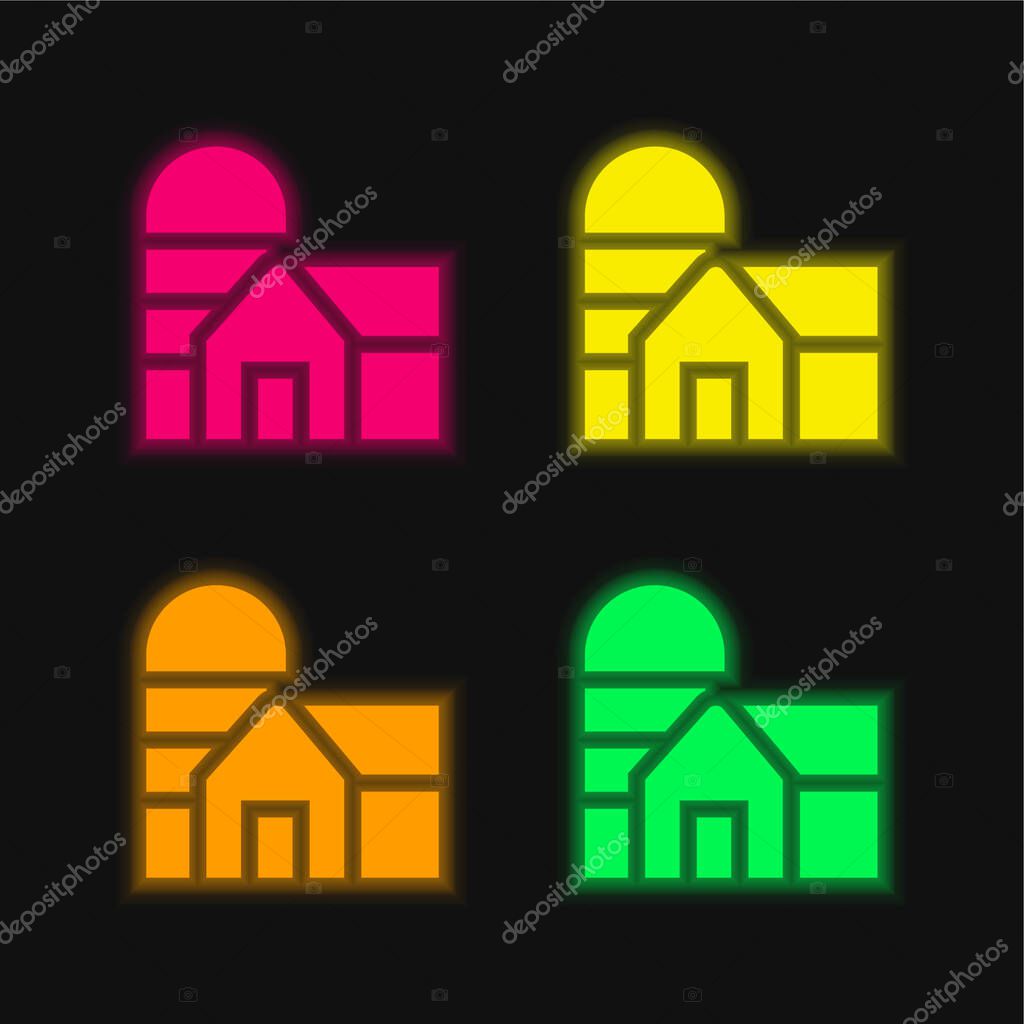 Barn four color glowing neon vector icon