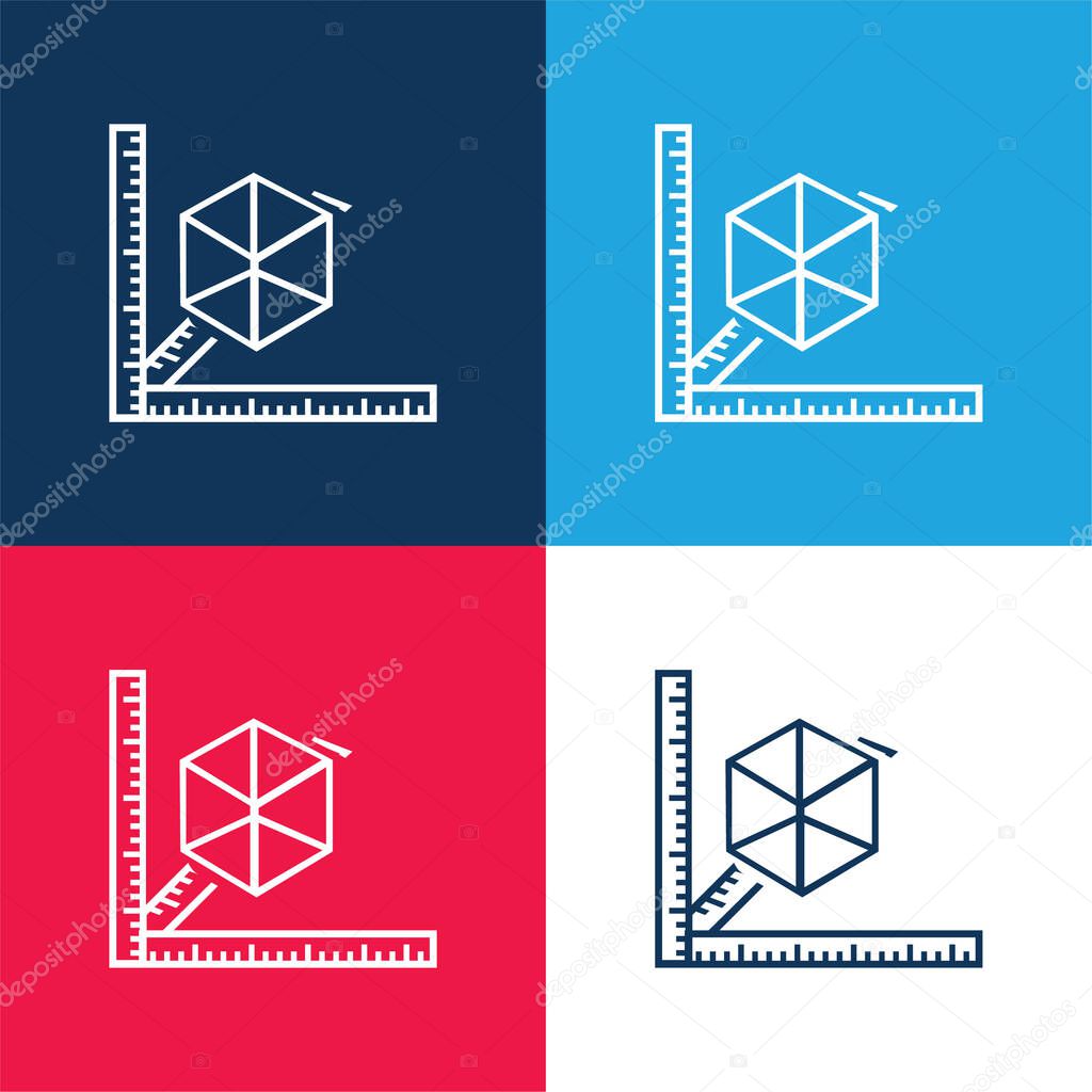 3d Printer With Rulers blue and red four color minimal icon set