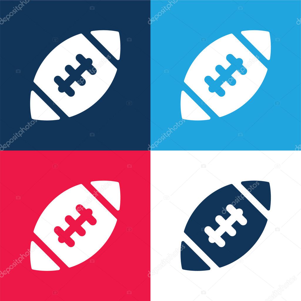 American Football Ball blue and red four color minimal icon set