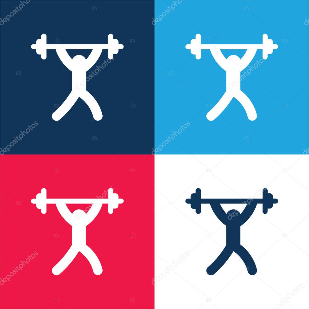 Barbell blue and red four color minimal icon set