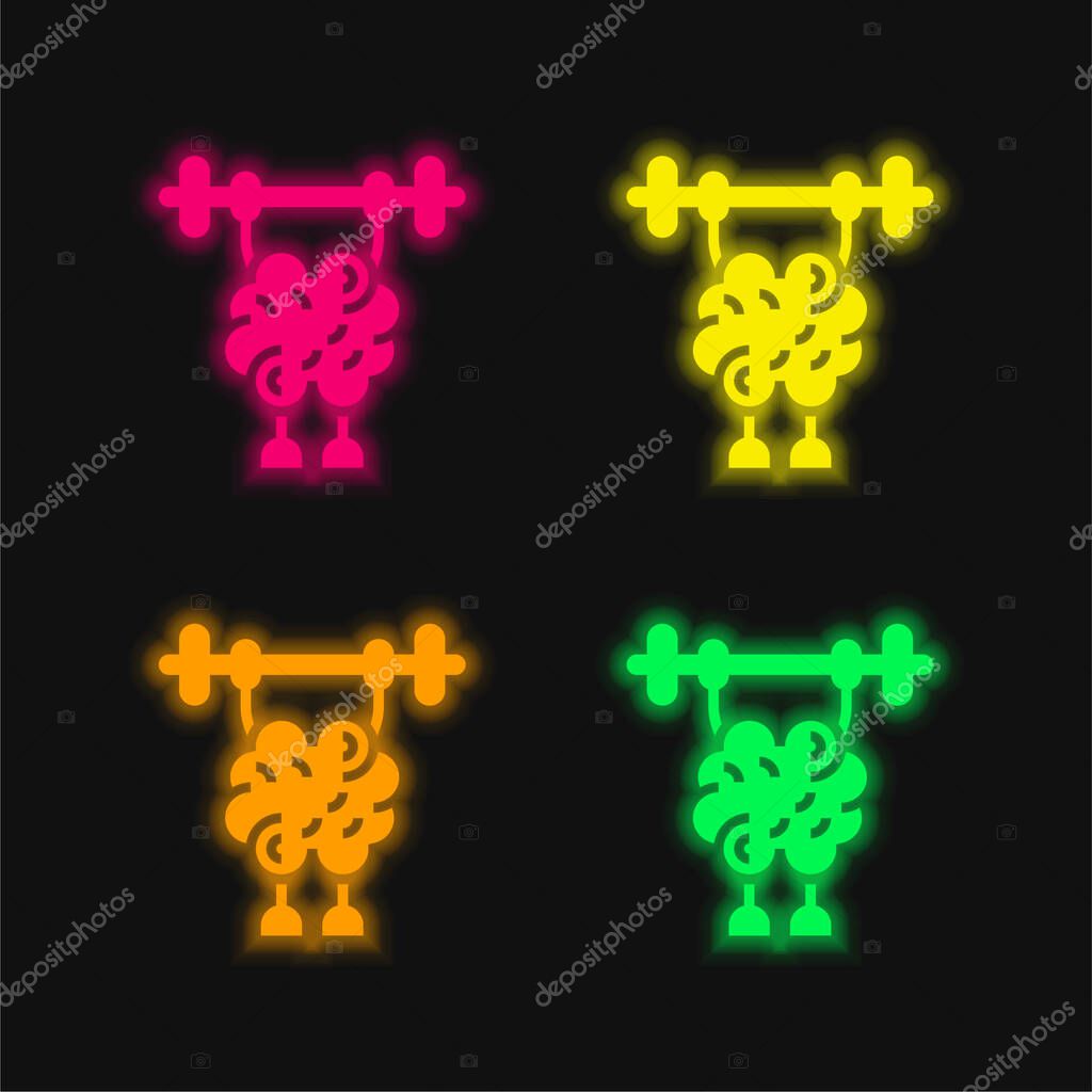 Brain four color glowing neon vector icon