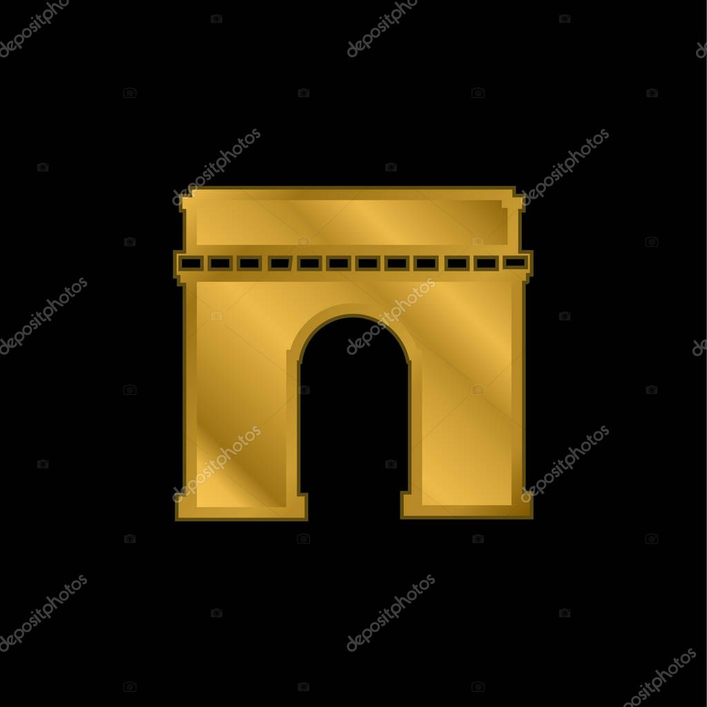 Arc De Triomphe gold plated metalic icon or logo vector