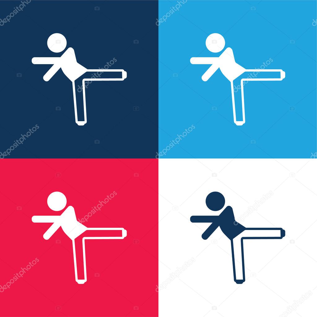 Boy Kicking With Left Leg blue and red four color minimal icon set
