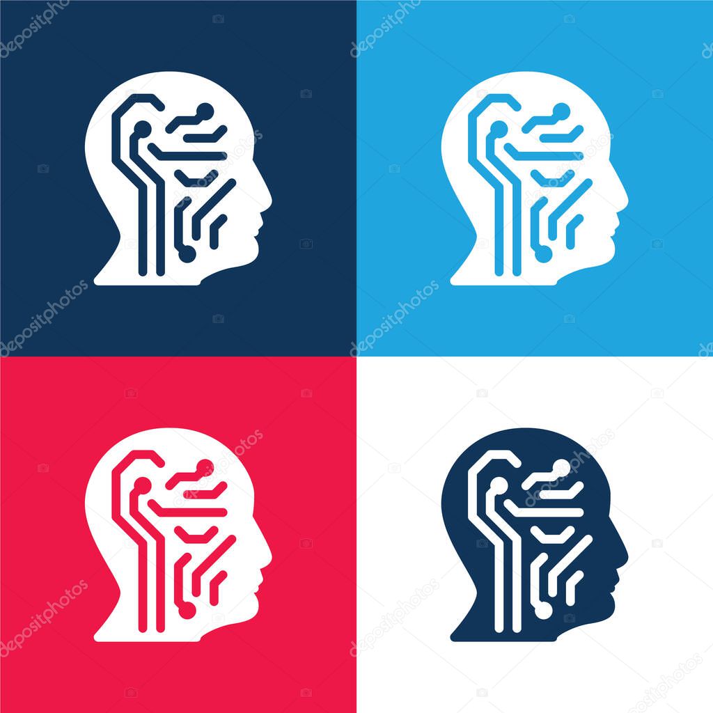 Artificial Intelligence blue and red four color minimal icon set