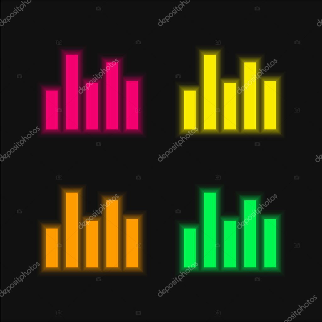 Bars four color glowing neon vector icon