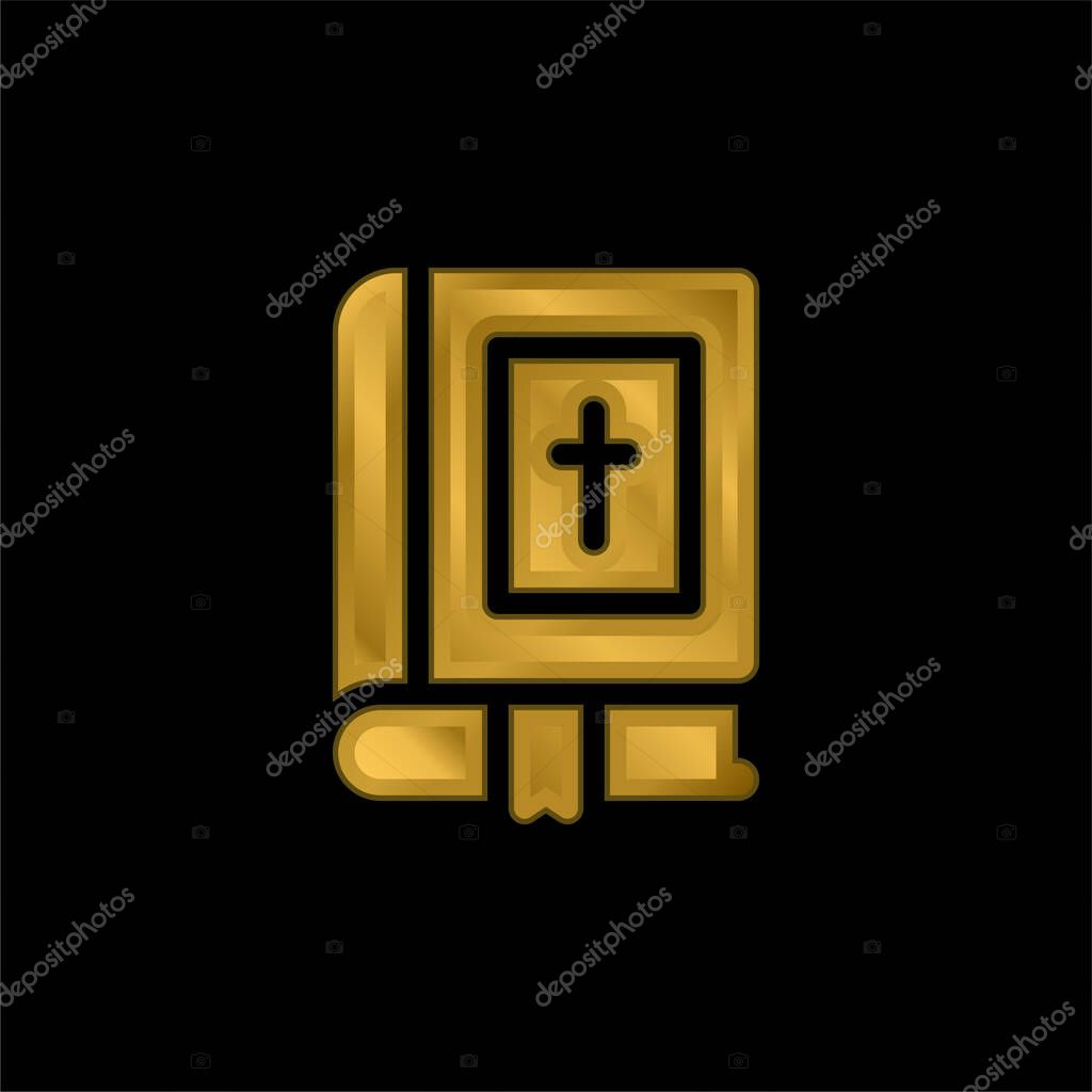 Bible gold plated metalic icon or logo vector