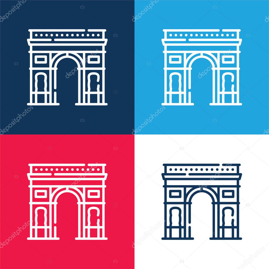Arch Of Triumph blue and red four color minimal icon set