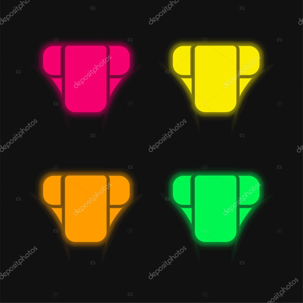 Baby Diaper four color glowing neon vector icon