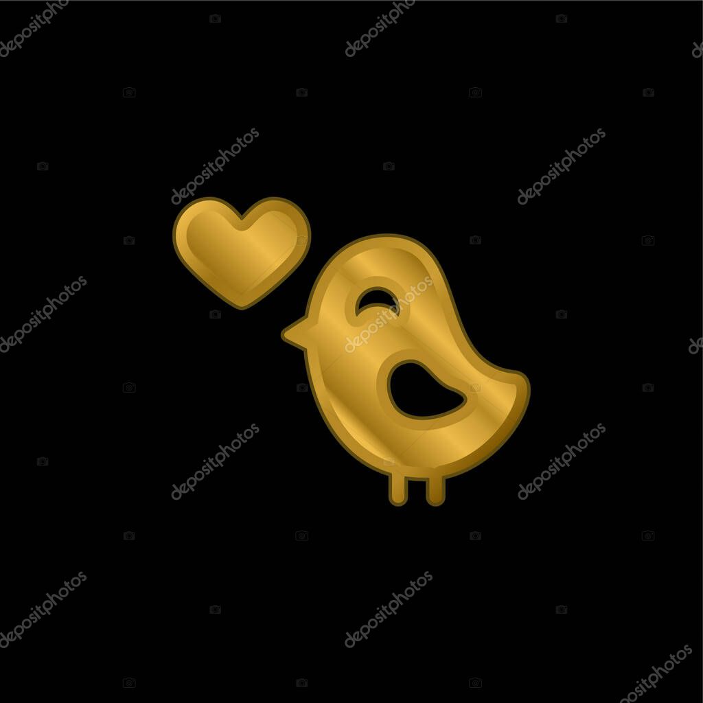 Bird In Love gold plated metalic icon or logo vector