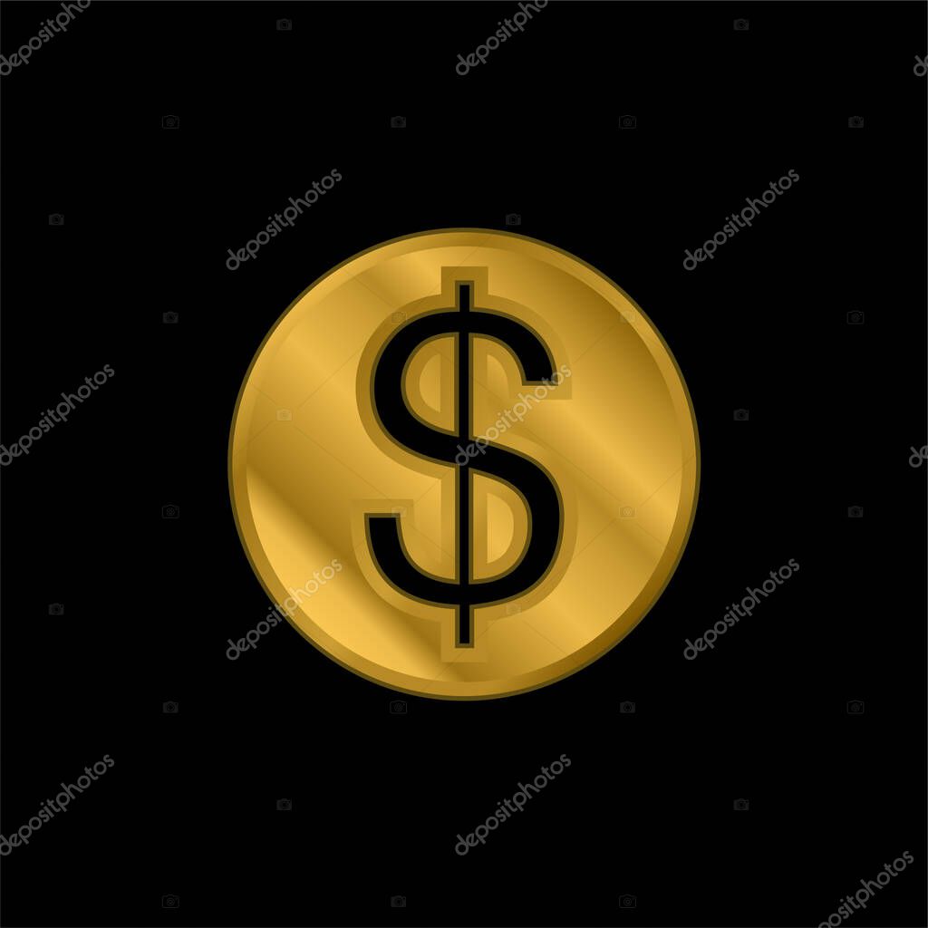 Big Dollar Coin gold plated metalic icon or logo vector