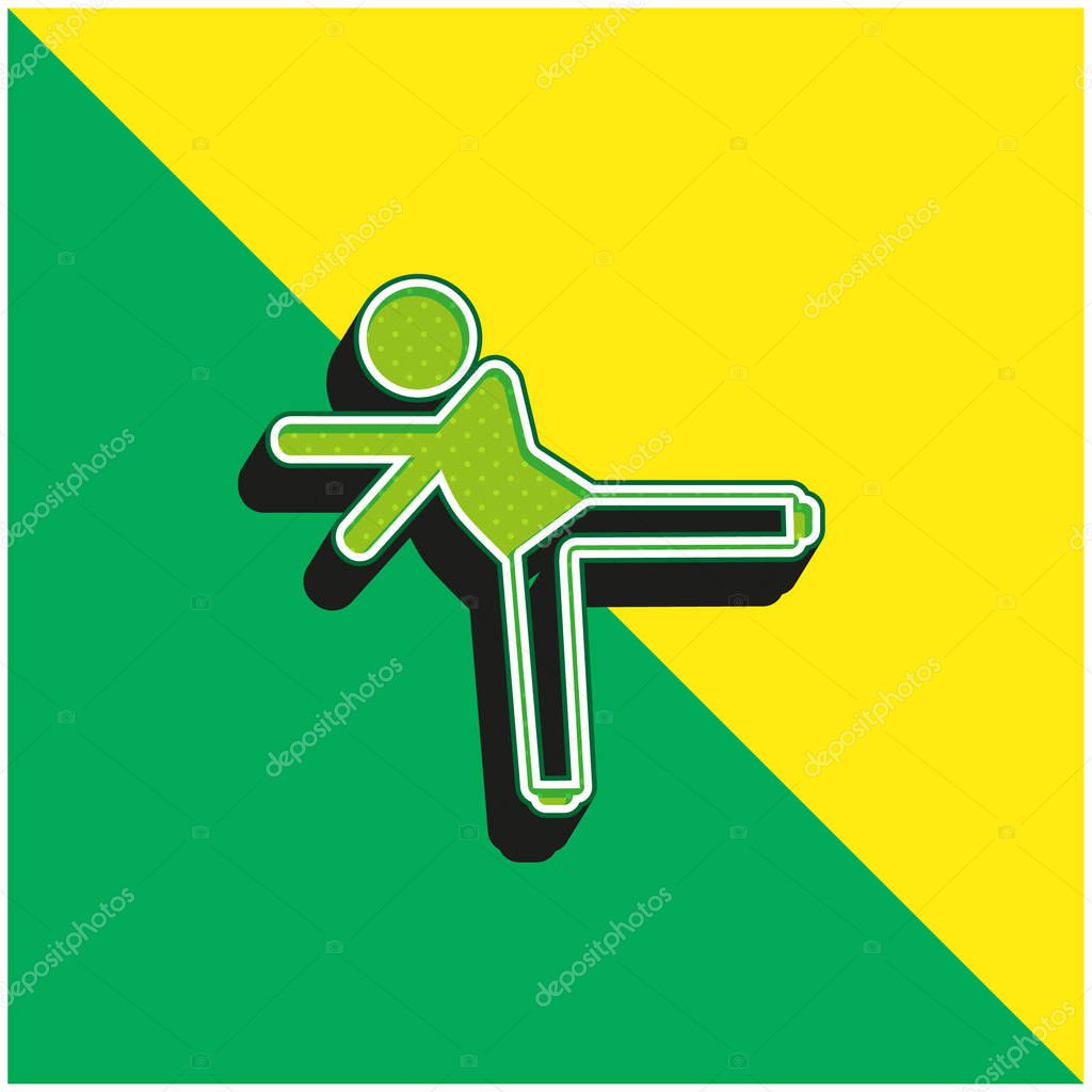 Boy Kicking With Left Leg Green and yellow modern 3d vector icon logo