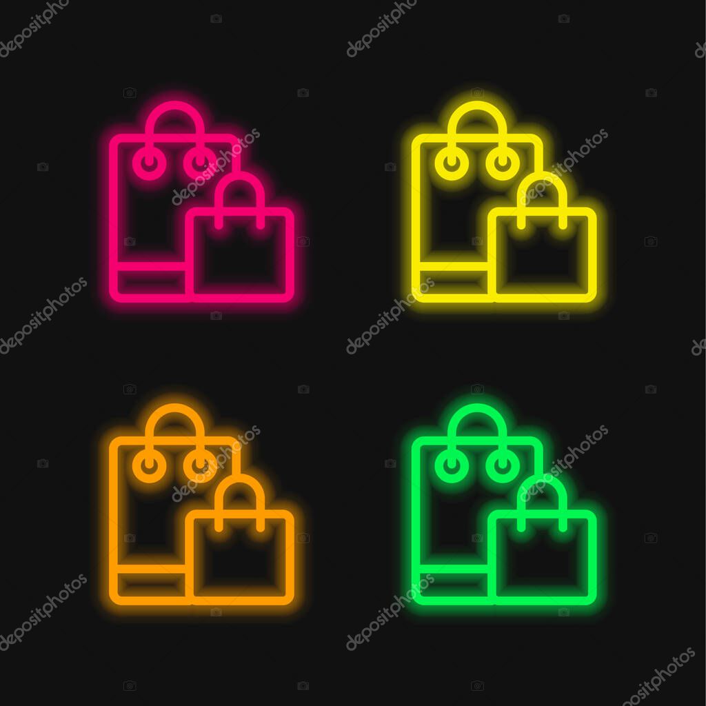Bags four color glowing neon vector icon