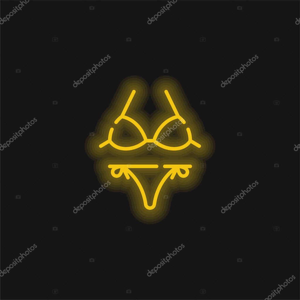 Bikini yellow glowing neon icon
