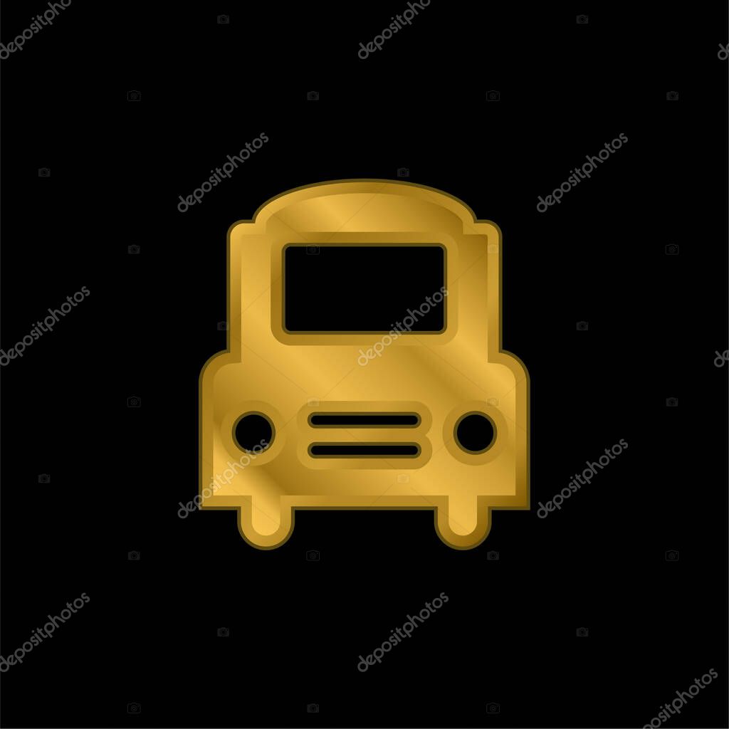 Big Bus Frontal gold plated metalic icon or logo vector