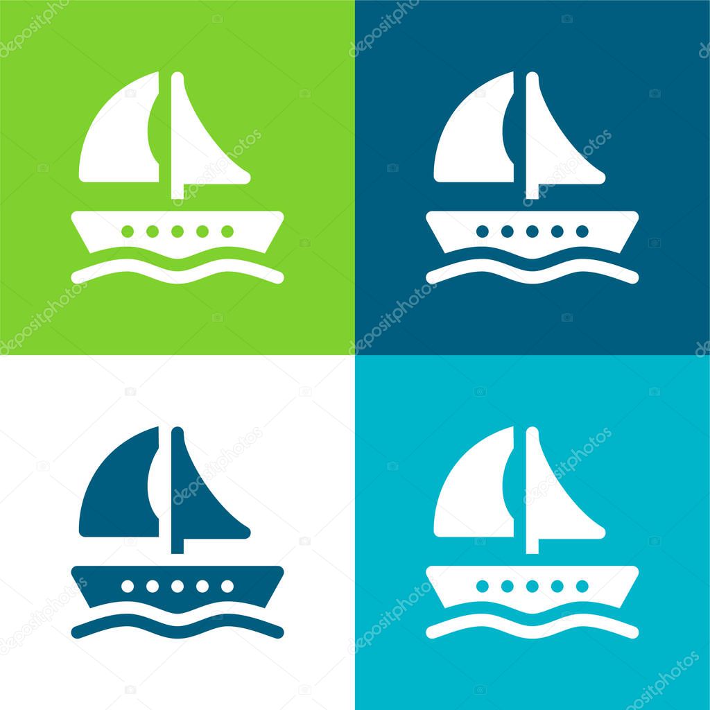 Boat Flat four color minimal icon set