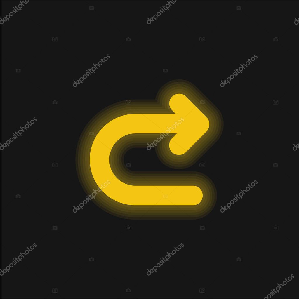 Arrow Turning To Right yellow glowing neon icon