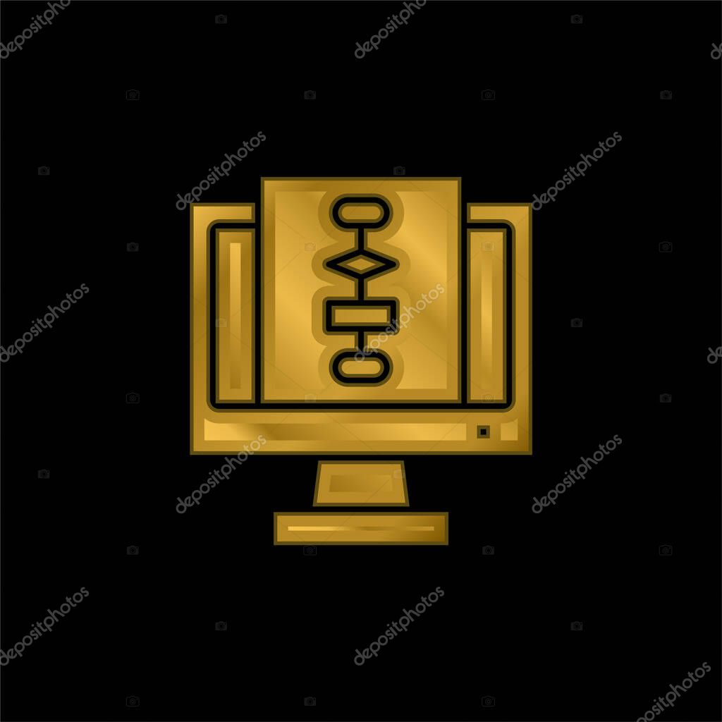 Algorithm gold plated metalic icon or logo vector