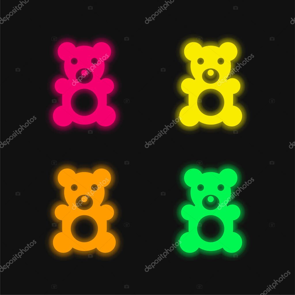 Bear four color glowing neon vector icon