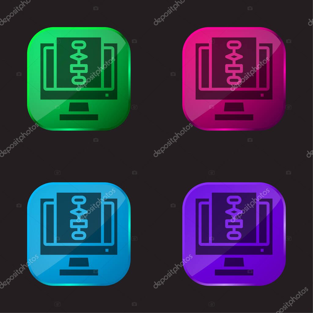 Algorithm four color glass button icon