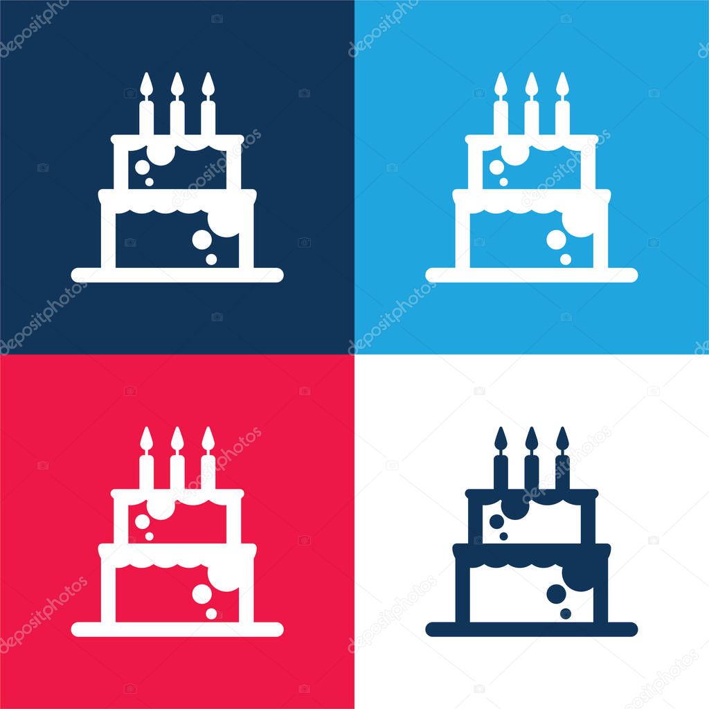 Birthday Cale With Candles blue and red four color minimal icon set