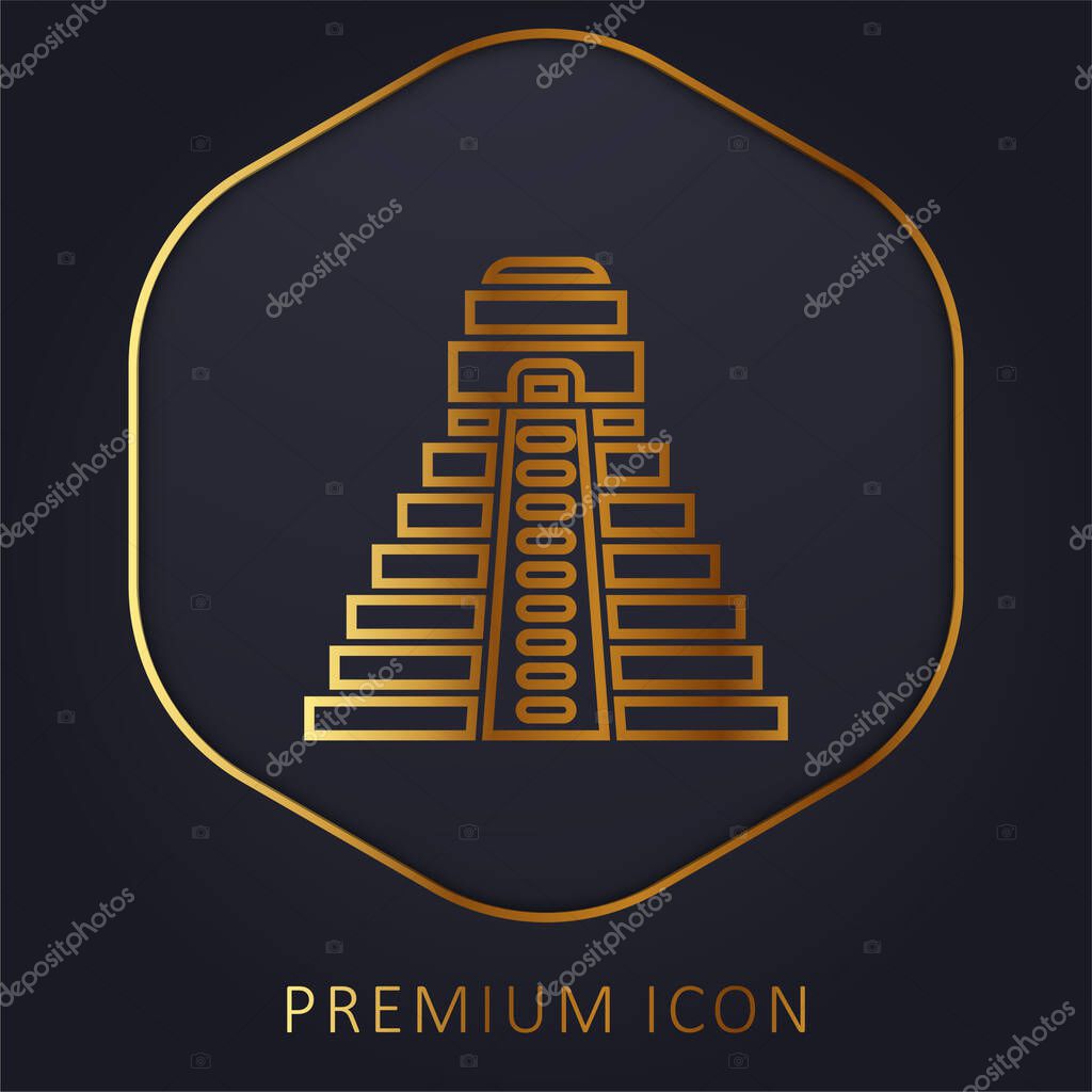 Aztec Pyramid golden line premium logo or icon