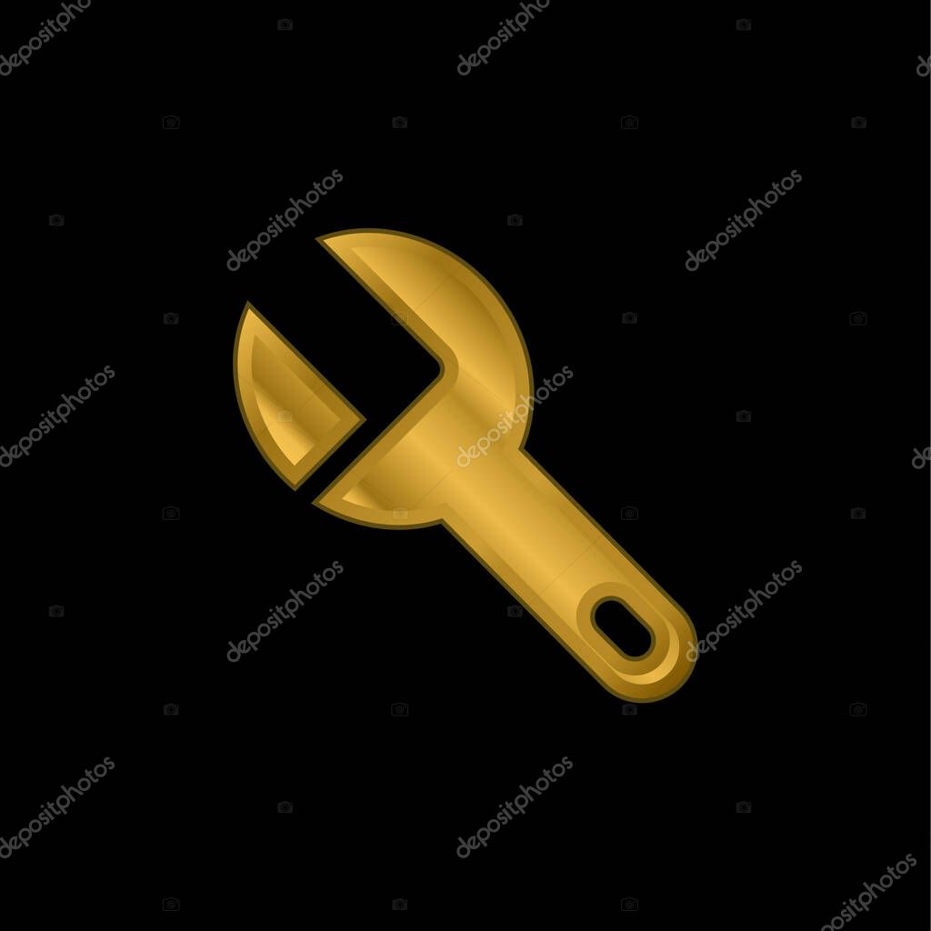 Big Wrench gold plated metalic icon or logo vector