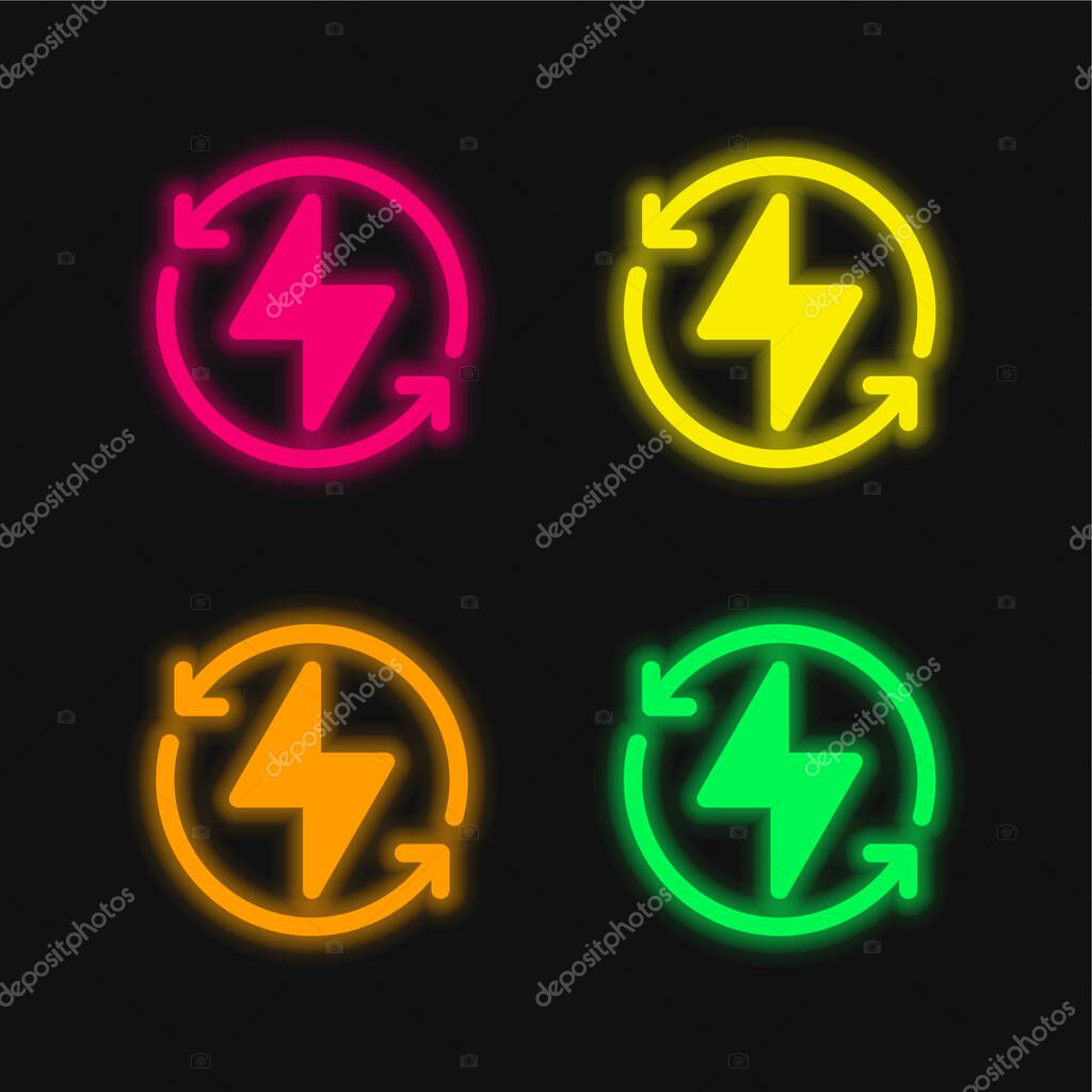 Bolt four color glowing neon vector icon