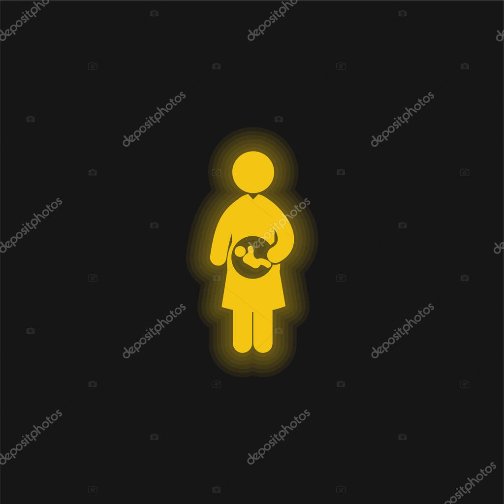 Baby In Mother Uterus yellow glowing neon icon