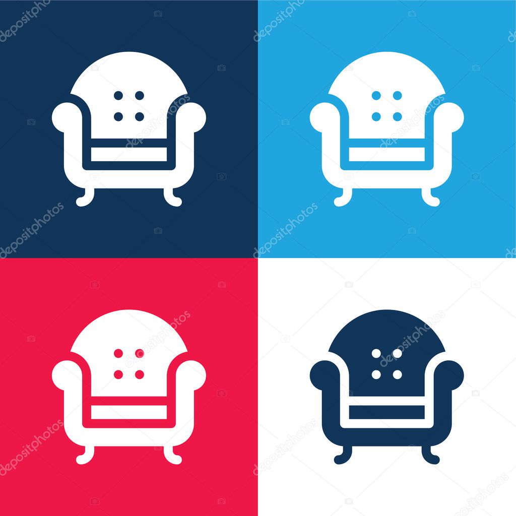 Armchair blue and red four color minimal icon set