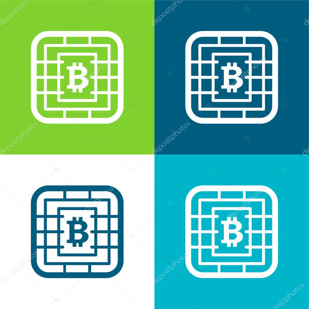 Bitcoin Symbol On Sim Card Chip Flat four color minimal icon set