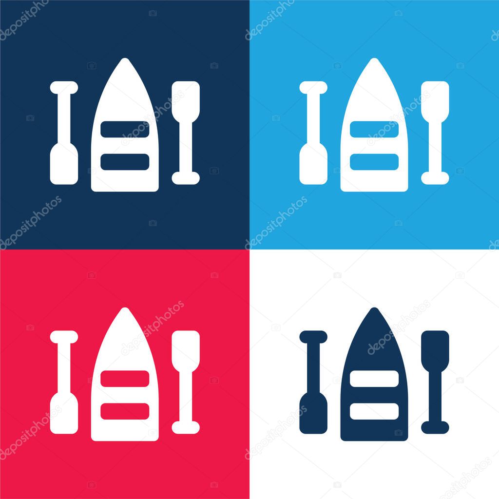 Boat blue and red four color minimal icon set