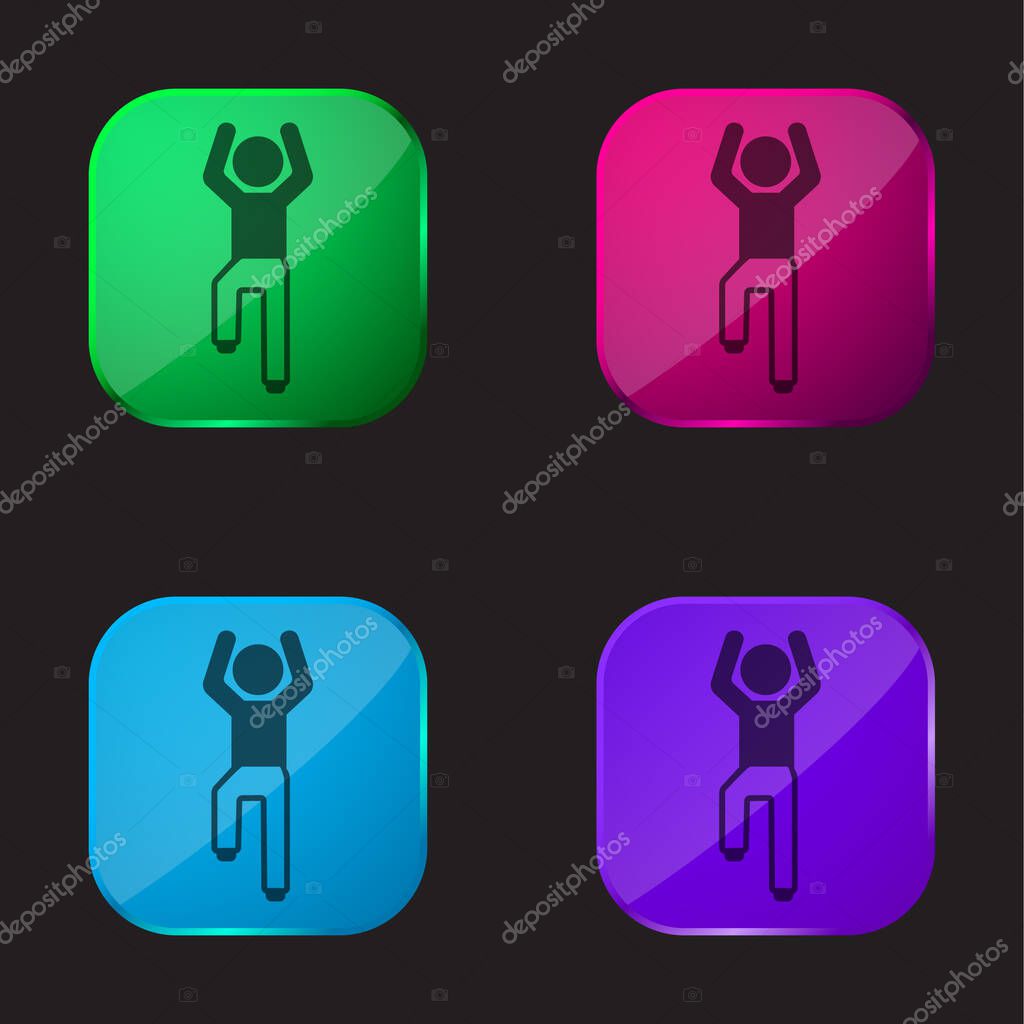 Boy Flexing Arms And One Leg four color glass button icon