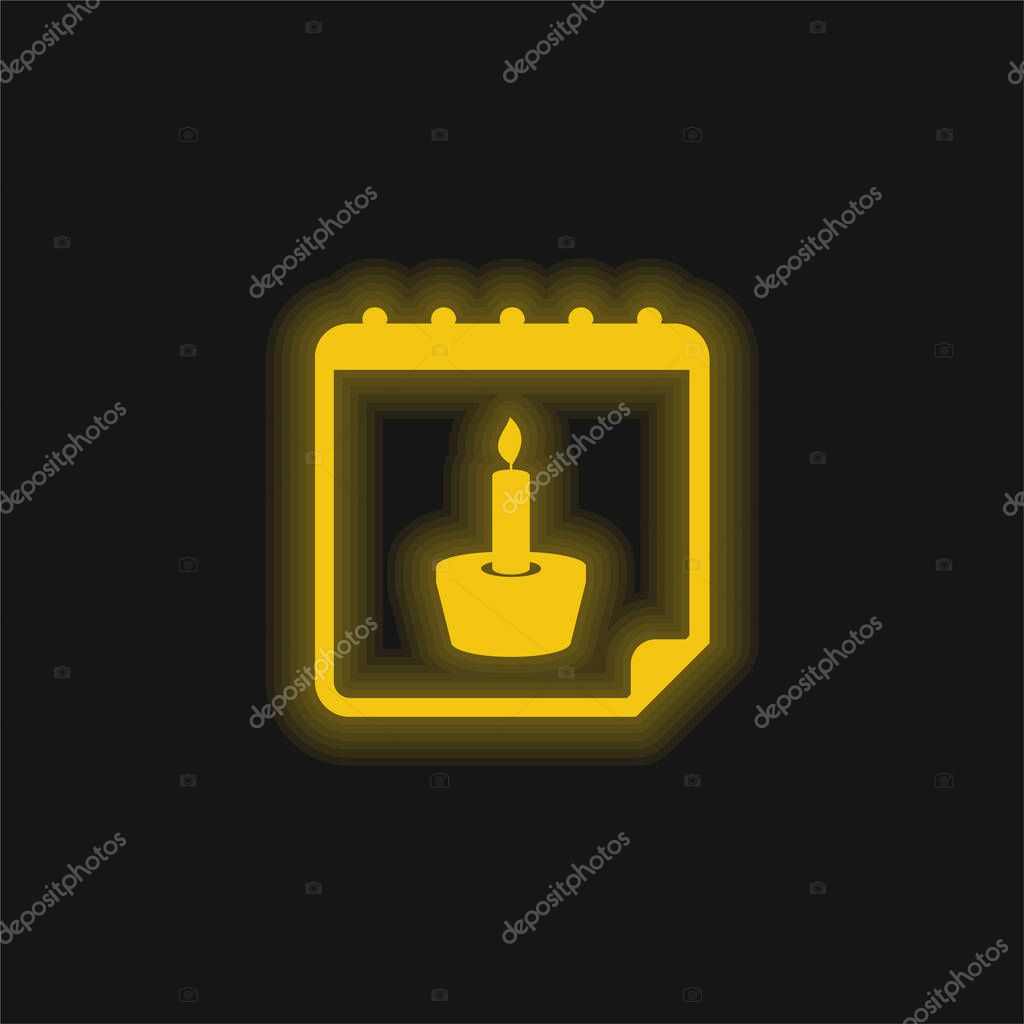 Birthday Reminder yellow glowing neon icon