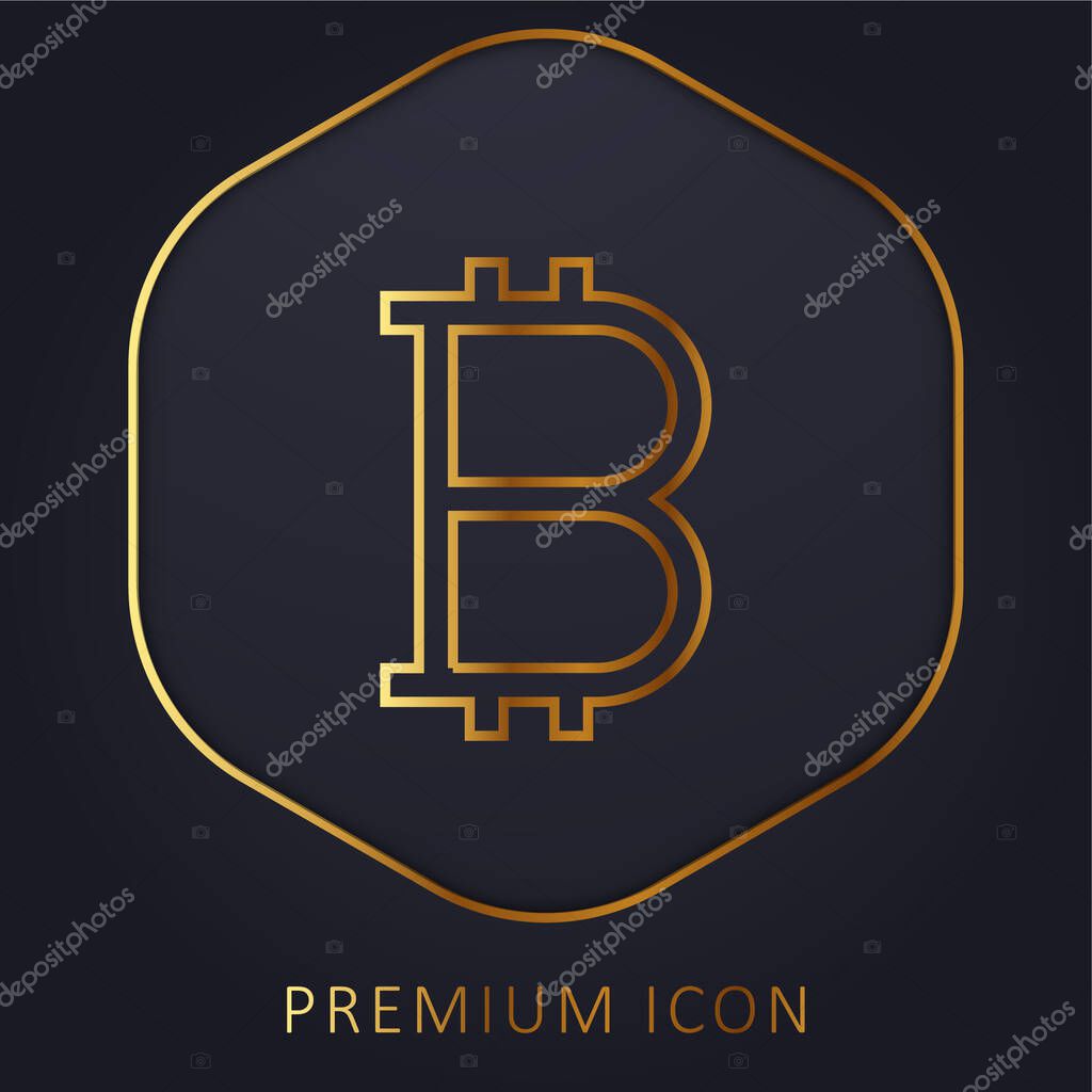 Bitcoin Sign golden line premium logo or icon