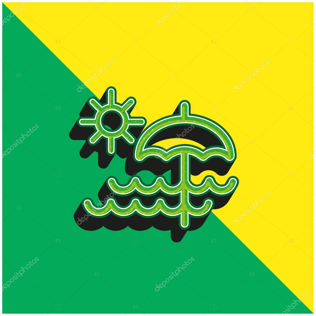 Beach Day Green and yellow modern 3d vector icon logo