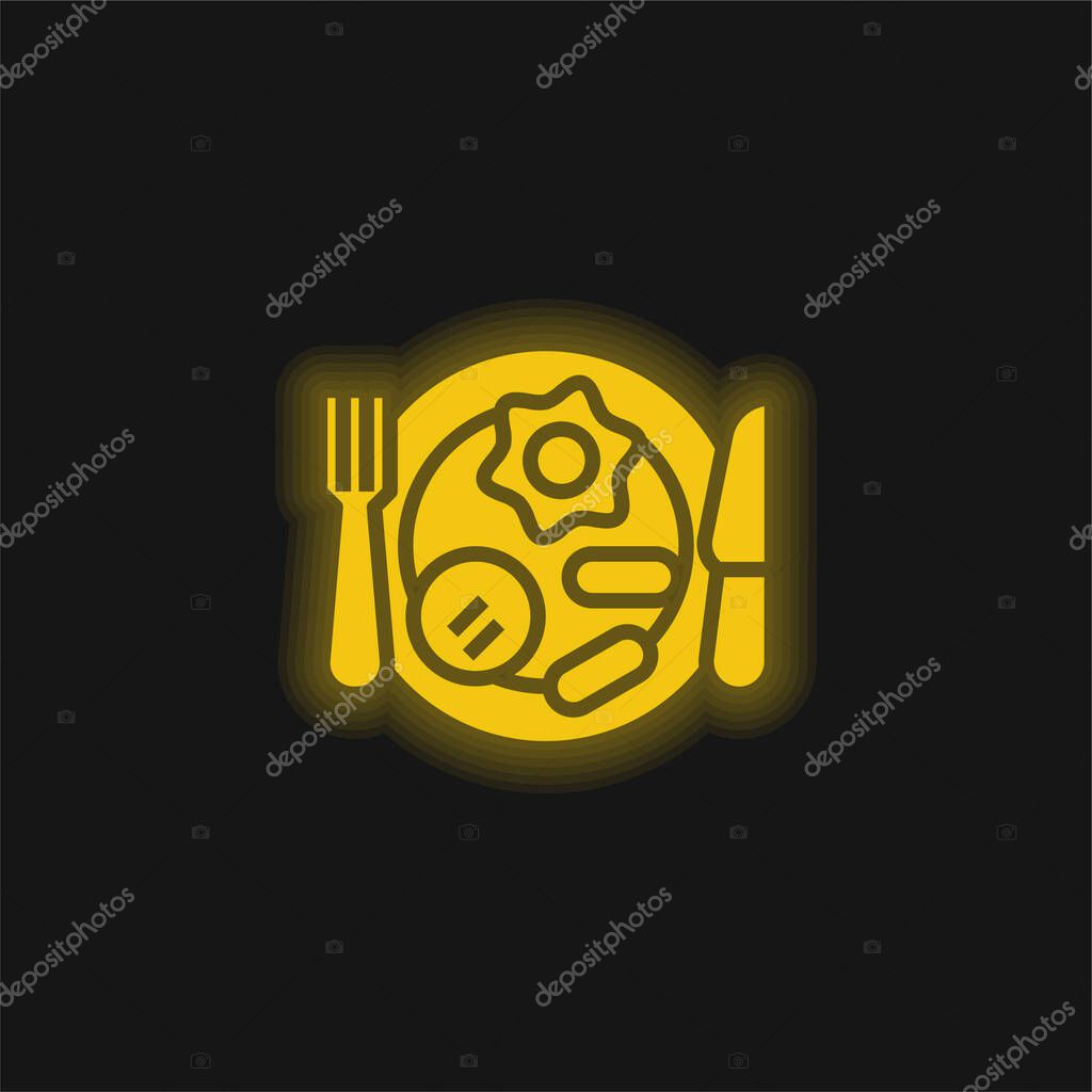 Breakfast yellow glowing neon icon