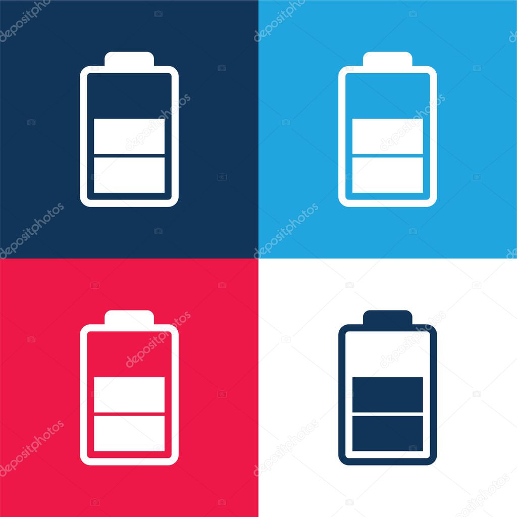 Battery Status Symbol blue and red four color minimal icon set