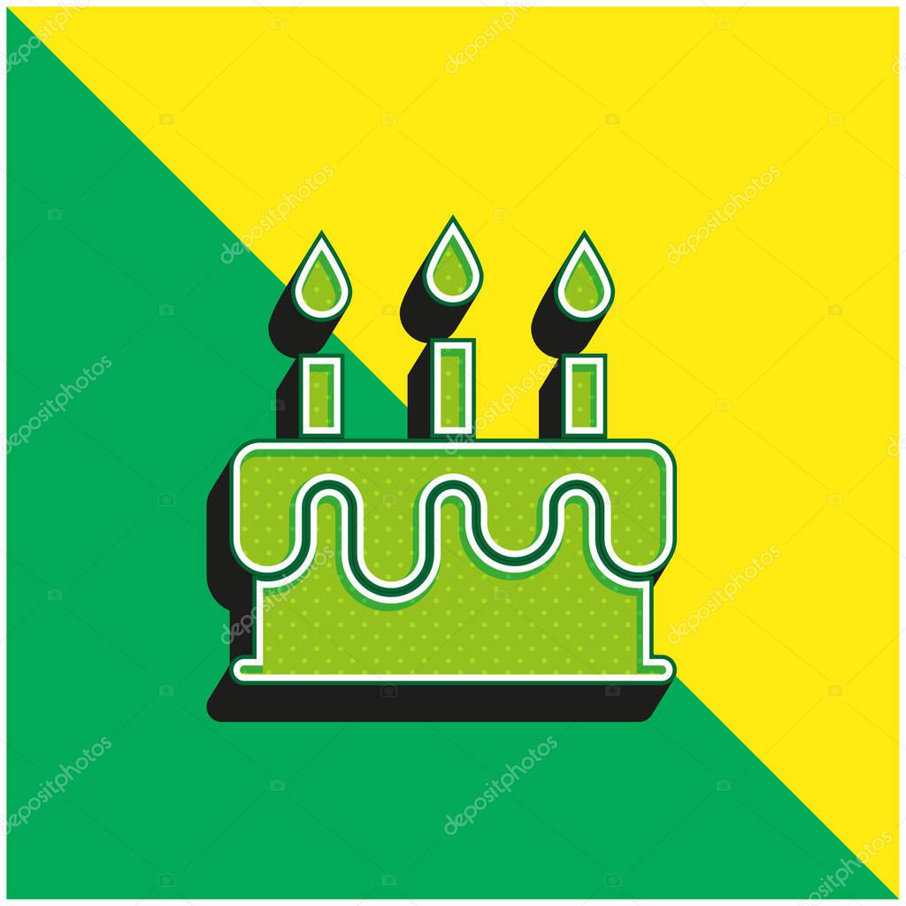 Birthday Cake Green and yellow modern 3d vector icon logo