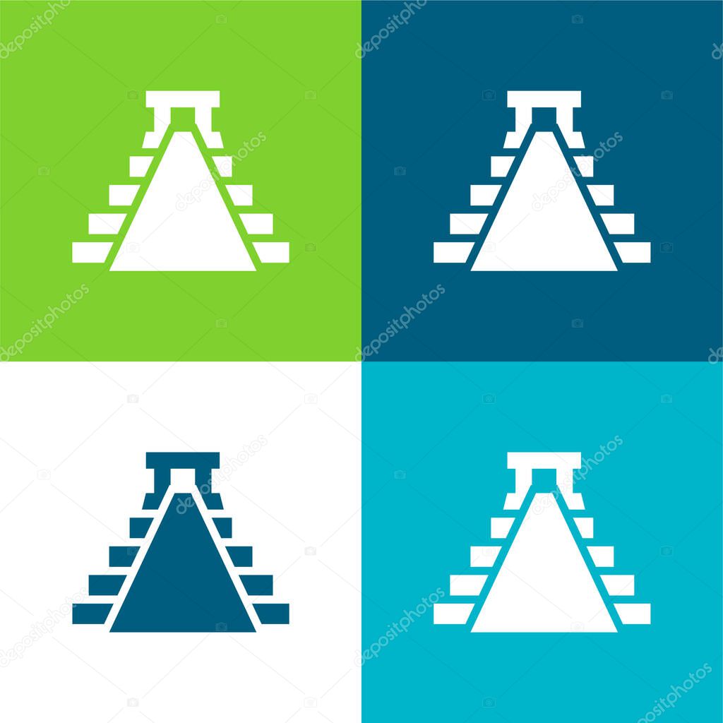 Ancient Mexico Pyramid Shape Flat four color minimal icon set