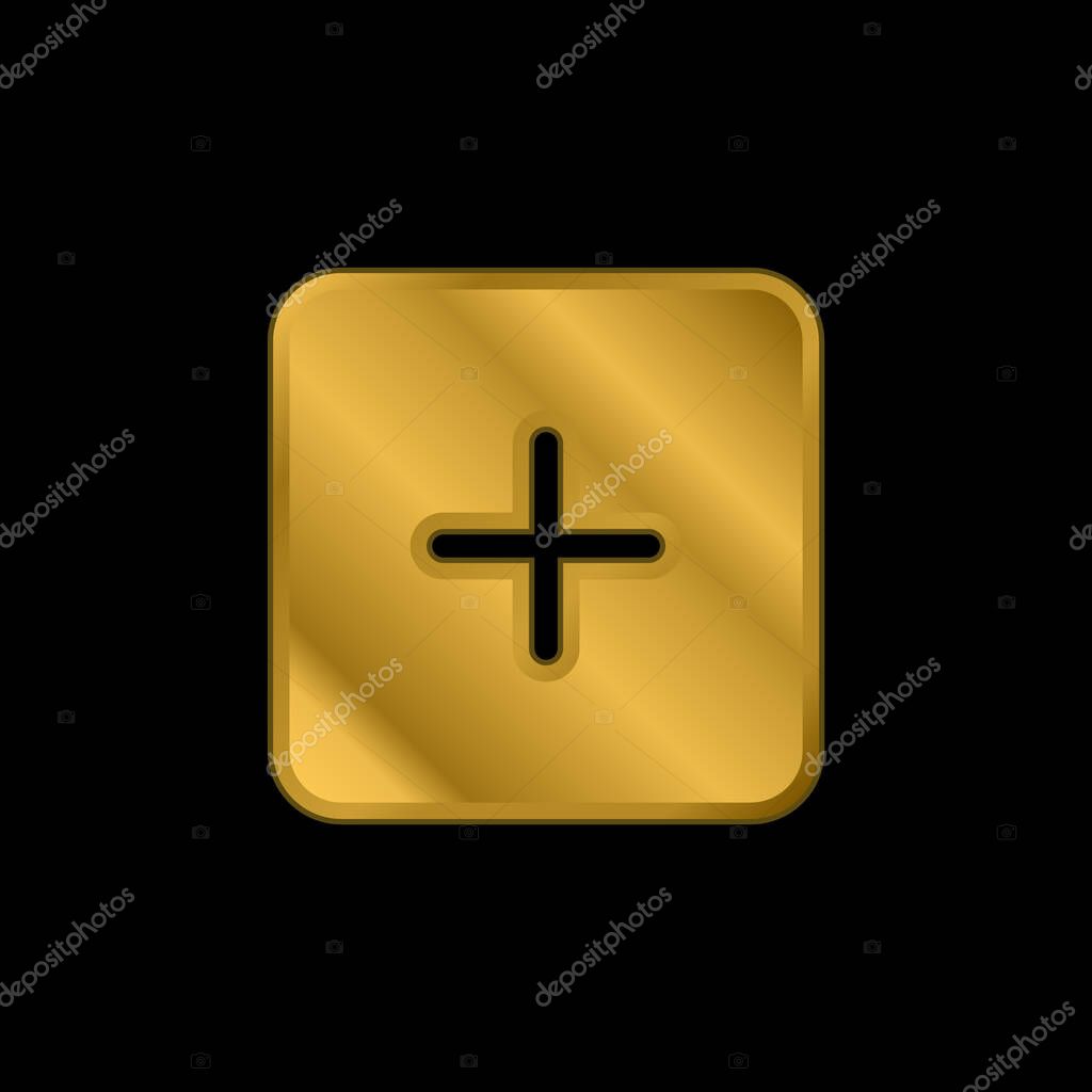 Adding Black Square Button Interface Symbol gold plated metalic icon or logo vector
