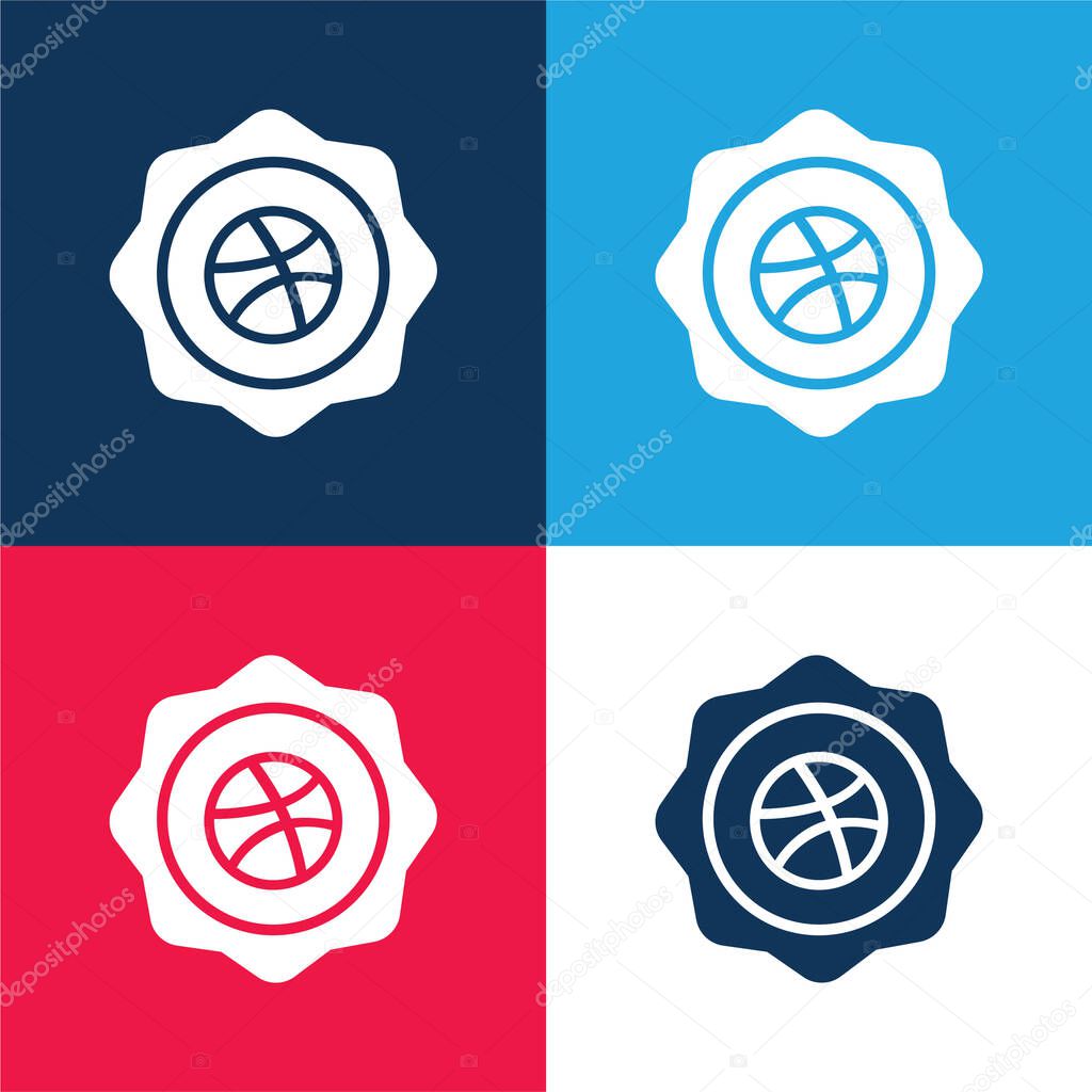 Basketball Badge blue and red four color minimal icon set