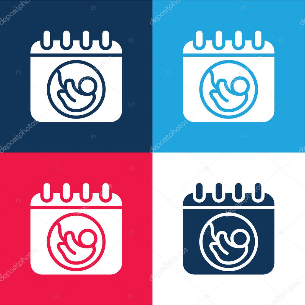 Birth blue and red four color minimal icon set
