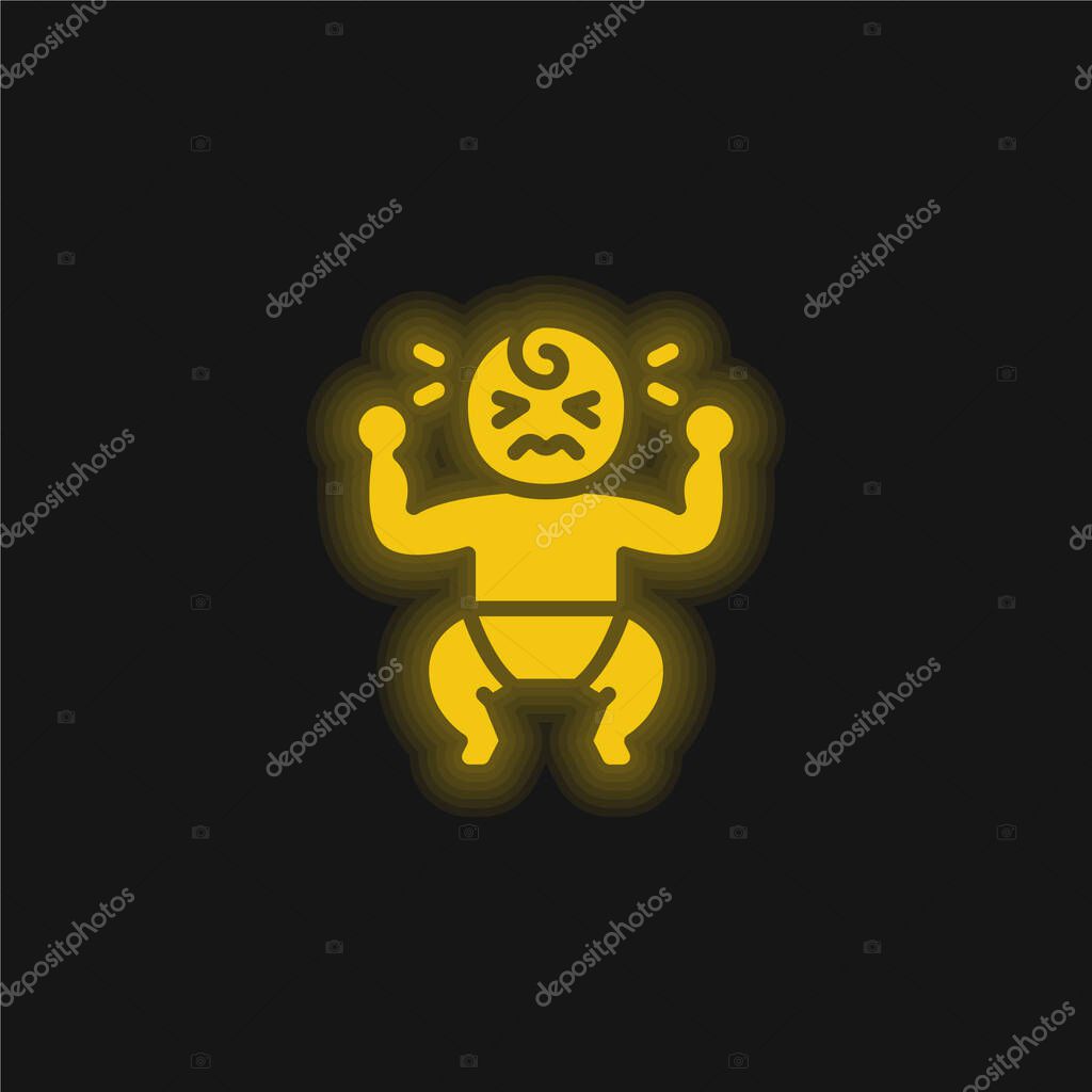 Baby Crying yellow glowing neon icon
