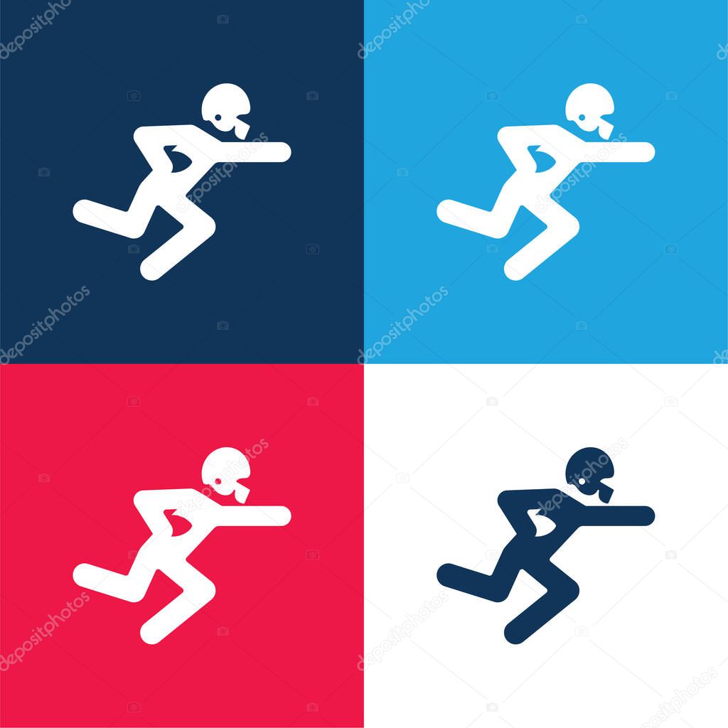 American Football Player Running With The Ball blue and red four color minimal icon set