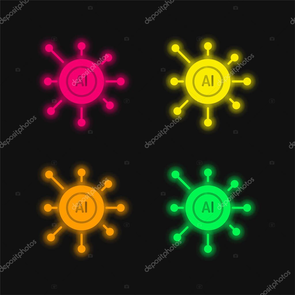 Artificial Intelligence four color glowing neon vector icon