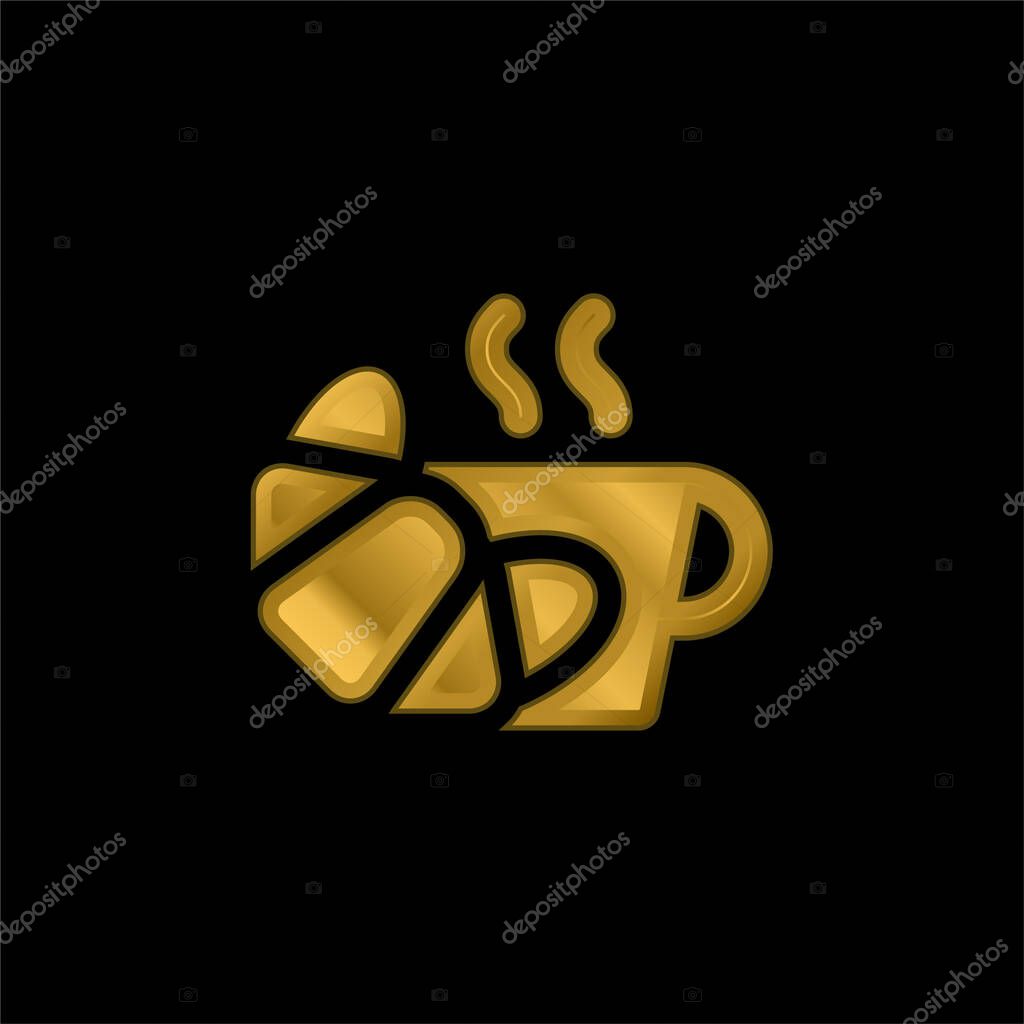 Breakfast gold plated metalic icon or logo vector