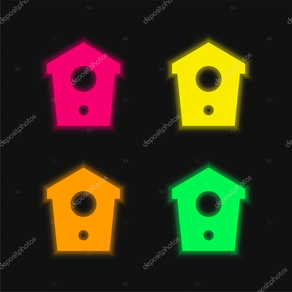 Birdhouse four color glowing neon vector icon