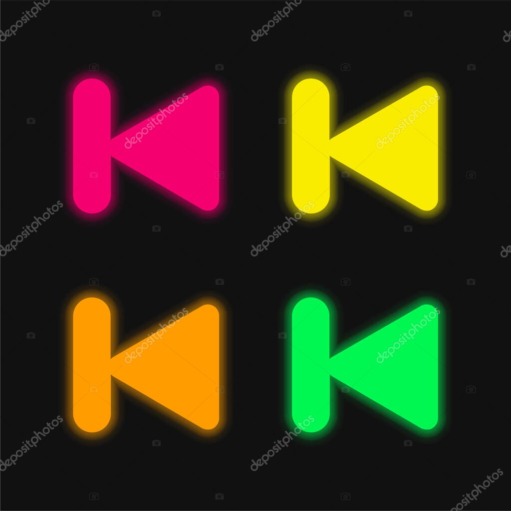 Back four color glowing neon vector icon