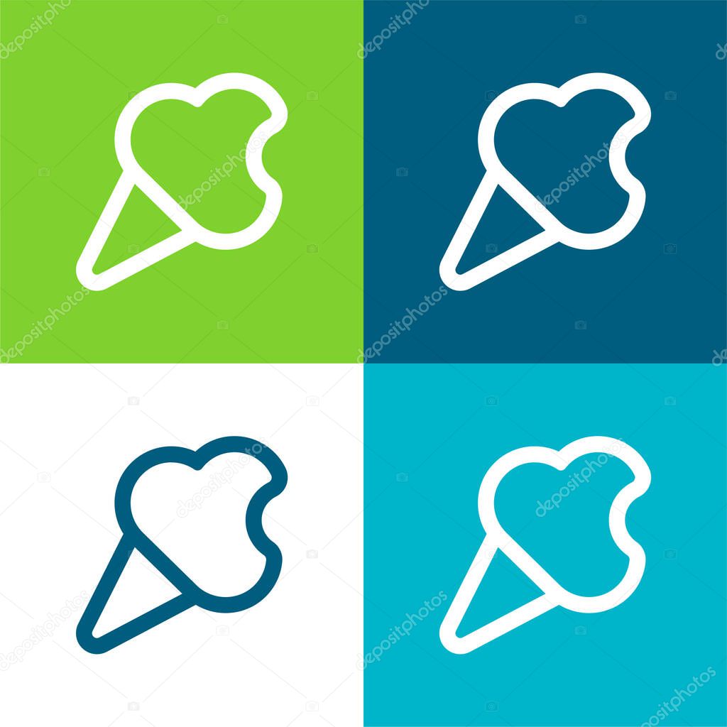 Bitten Ice Cream Cone Outline Flat four color minimal icon set