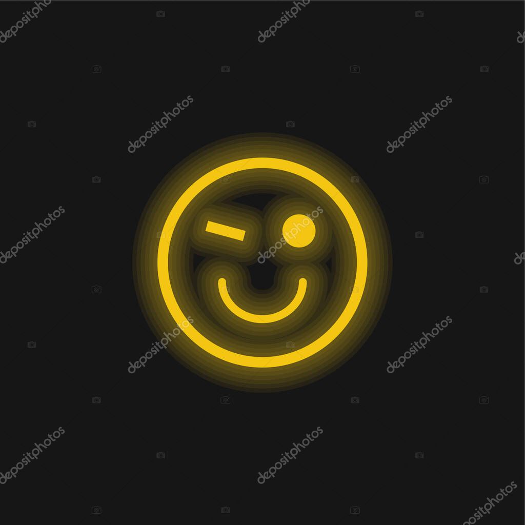 Blink Emoticon Face yellow glowing neon icon